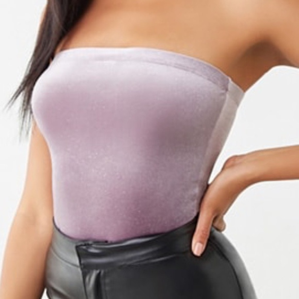 Forever 21 Lavender Velvet Strapless Bodysuit